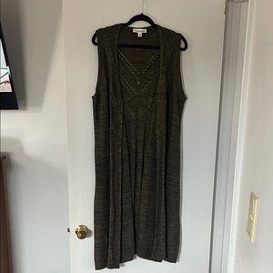 Tantrums Sleeveless Olive Green Duster Cardigan